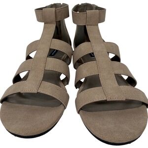 Array Womens 8.5N Taupe Strappy Gladiator Sandals Back Zip Low Wedge 1321466‎